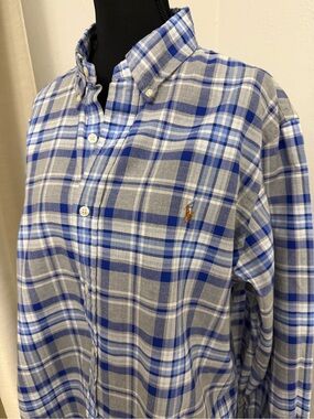 Polo Ralph Lauren Blue and Gray Plaid Button-Down Shirt Brown Pony